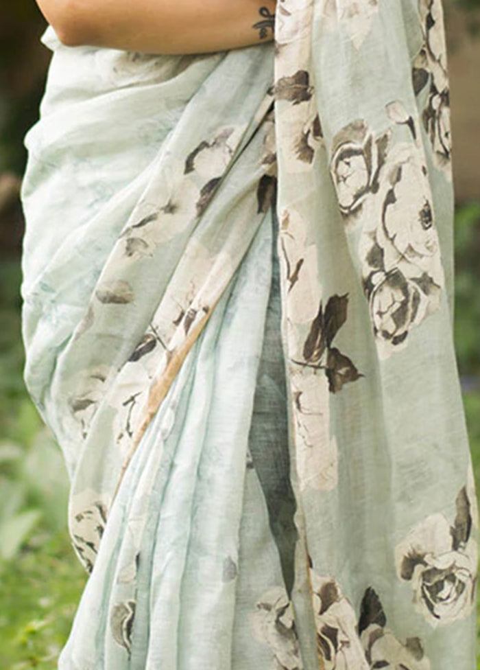 Grey Slub Cotton Saree With Blouse Piece - Indian Silk House Agencies