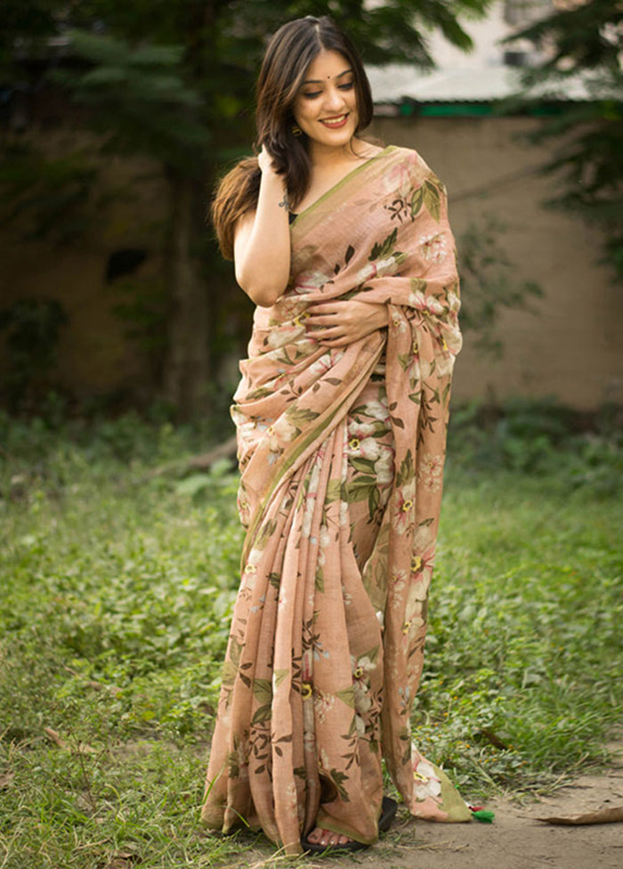 Brown Slub Cotton Saree With Blouse Piece - Indian Silk House Agencies