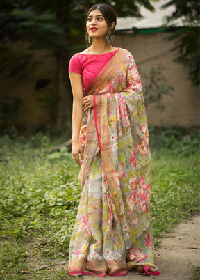 Multicolor Slub Cotton Saree With Blouse Piece - Indian Silk House Agencies