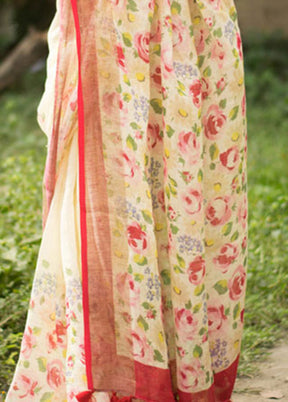 Multicolor Slub Cotton Saree With Blouse Piece - Indian Silk House Agencies