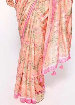 Peach Pure Pasmina Silk Saree With Blouse Piece - Indian Silk House Agencies