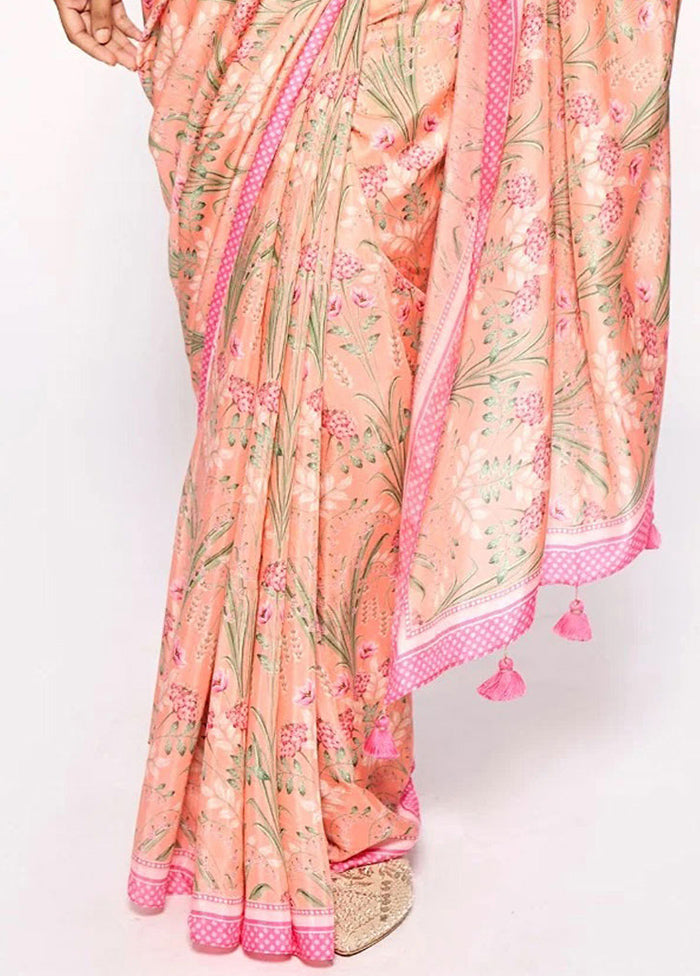 Peach Pure Pasmina Silk Saree With Blouse Piece - Indian Silk House Agencies