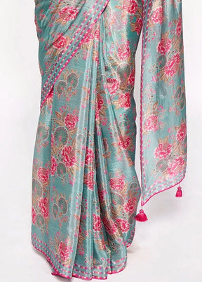 Teal Pure Pasmina Silk Saree With Blouse Piece - Indian Silk House Agencies