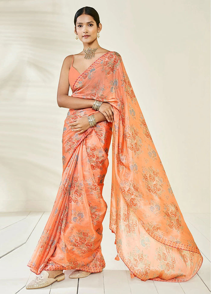 Orange Pure Pasmina Silk Saree With Blouse Piece