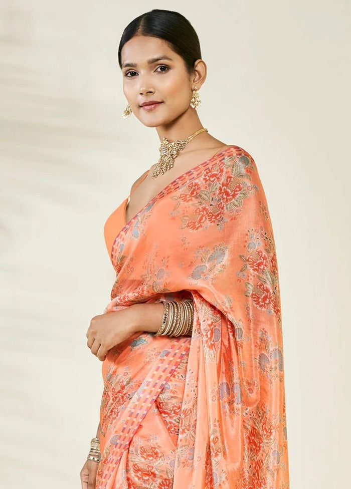 Orange Pure Pasmina Silk Saree With Blouse Piece - Indian Silk House Agencies