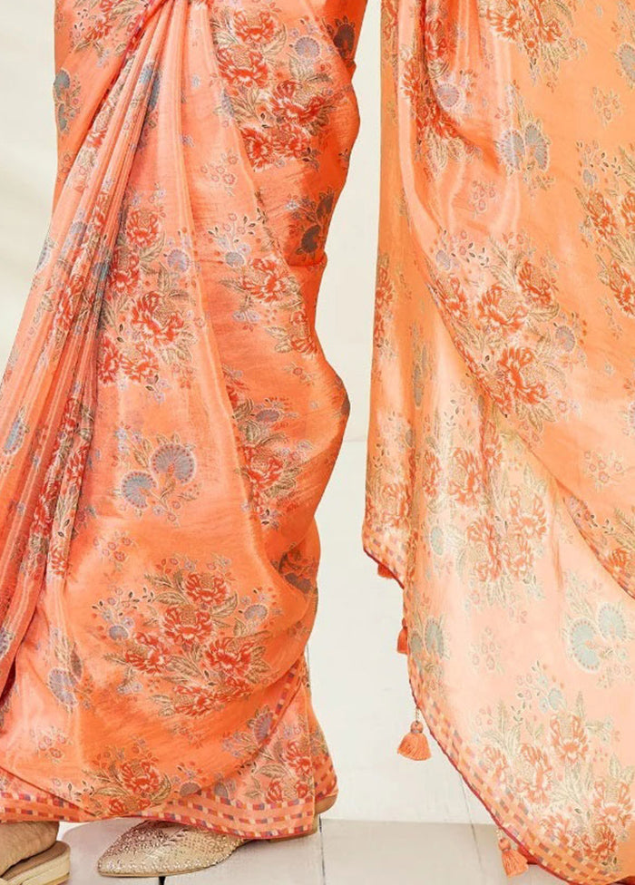 Orange Pure Pasmina Silk Saree With Blouse Piece