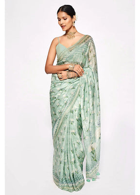 Sea Green Pure Pasmina Silk Saree With Blouse Piece - Indian Silk House Agencies