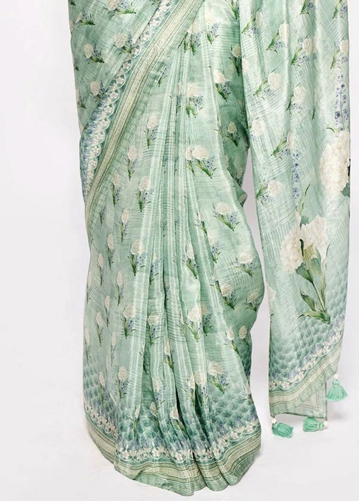 Sea Green Pure Pasmina Silk Saree With Blouse Piece - Indian Silk House Agencies