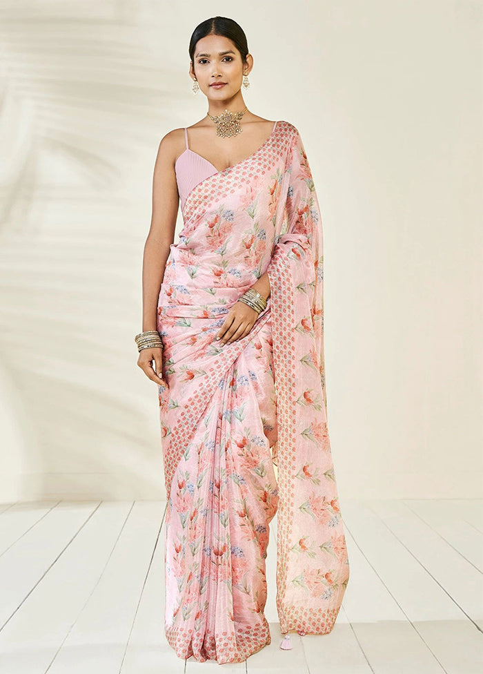 Baby Pink Pure Pasmina Silk Saree With Blouse Piece - Indian Silk House Agencies