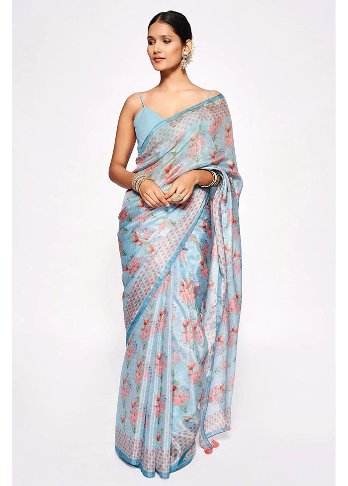 Blue Pure Pasmina Silk Saree With Blouse Piece - Indian Silk House Agencies