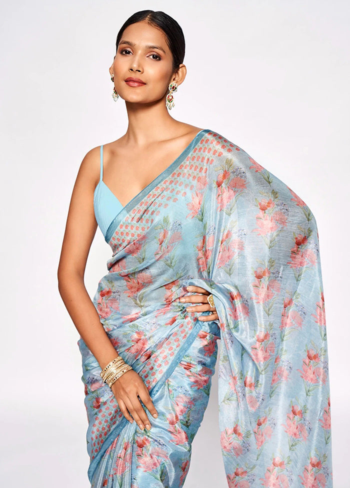 Blue Pure Pasmina Silk Saree With Blouse Piece - Indian Silk House Agencies