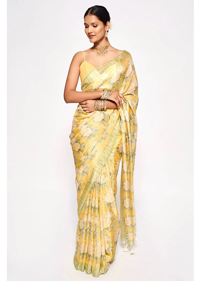 Yellow Pure Pasmina Silk Saree With Blouse Piece - Indian Silk House Agencies