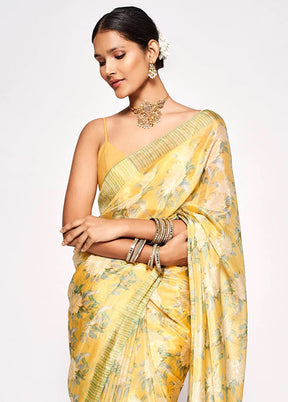 Yellow Pure Pasmina Silk Saree With Blouse Piece - Indian Silk House Agencies