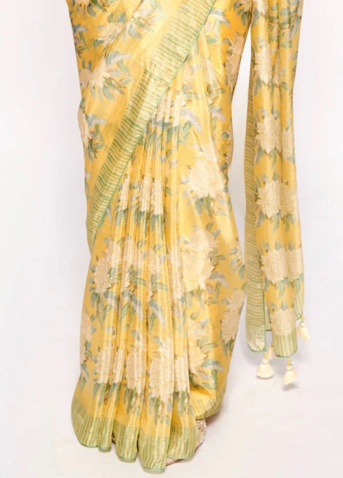 Yellow Pure Pasmina Silk Saree With Blouse Piece - Indian Silk House Agencies