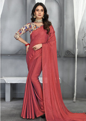 Coral Dupion Silk Saree With Blouse Piece - Indian Silk House Agencies