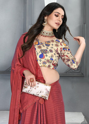 Coral Dupion Silk Saree With Blouse Piece - Indian Silk House Agencies