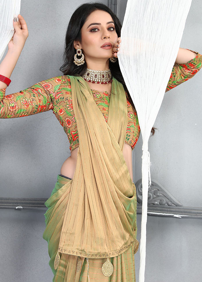 Beige Dupion Silk Saree With Blouse Piece - Indian Silk House Agencies