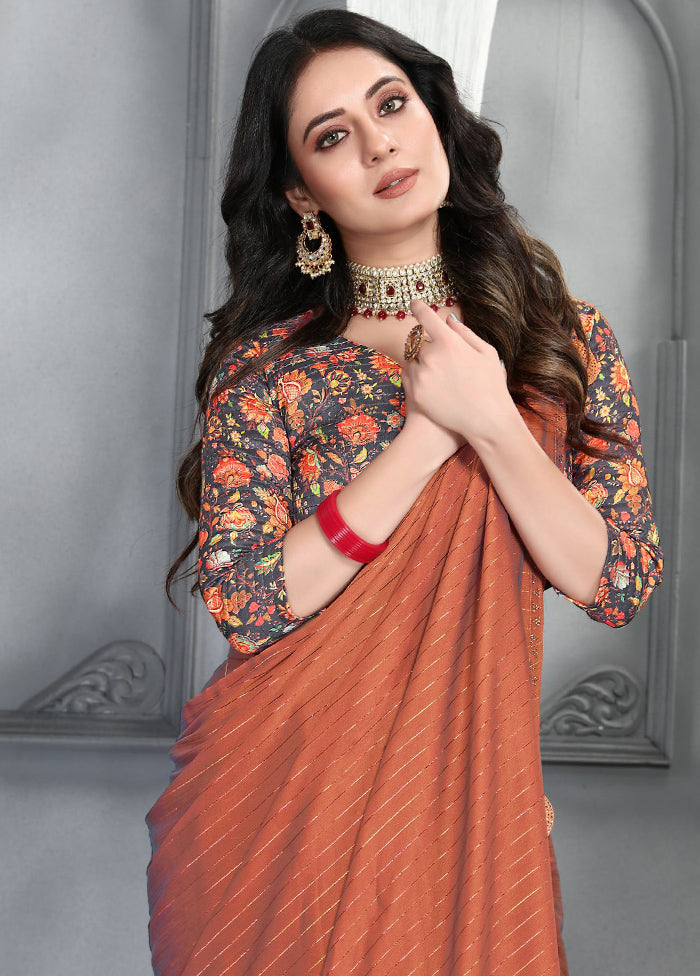 Orange Dupion Silk Saree With Blouse Piece - Indian Silk House Agencies