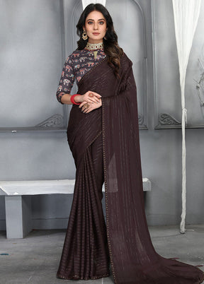 Coffee Dupion Silk Saree With Blouse Piece - Indian Silk House Agencies