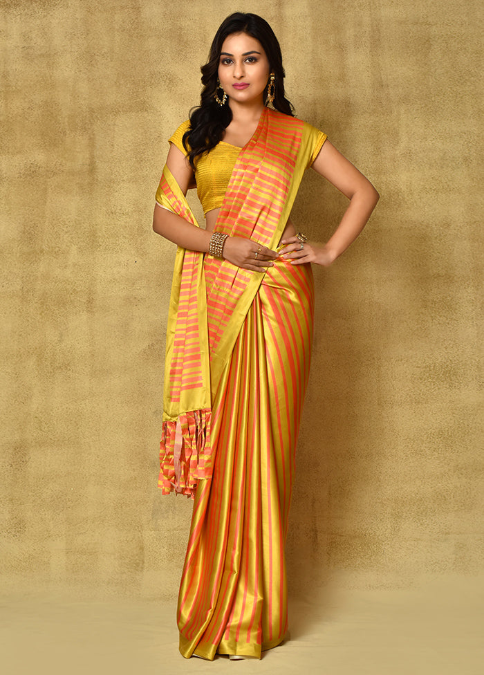 Orange Pure Satin Silk Saree With Blouse Piece