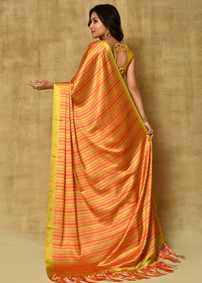 Orange Pure Satin Silk Saree With Blouse Piece