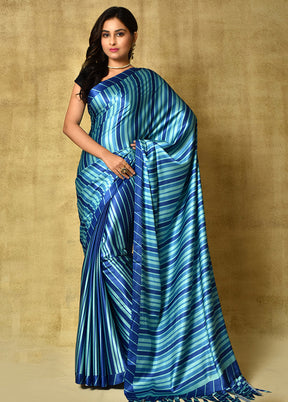 Blue Pure Satin Silk Saree With Blouse Piece - Indian Silk House Agencies