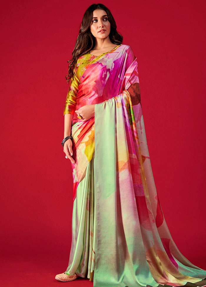 Multicolor Satin Silk Saree With Blouse Piece - Indian Silk House Agencies