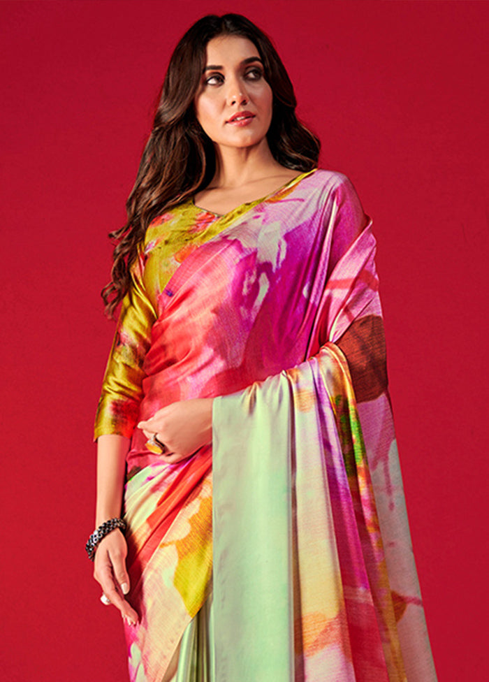 Multicolor Satin Silk Saree With Blouse Piece - Indian Silk House Agencies