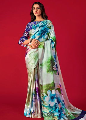 Multicolor Satin Silk Saree With Blouse Piece