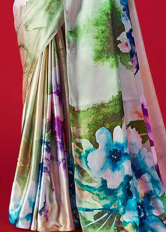 Multicolor Satin Silk Saree With Blouse Piece