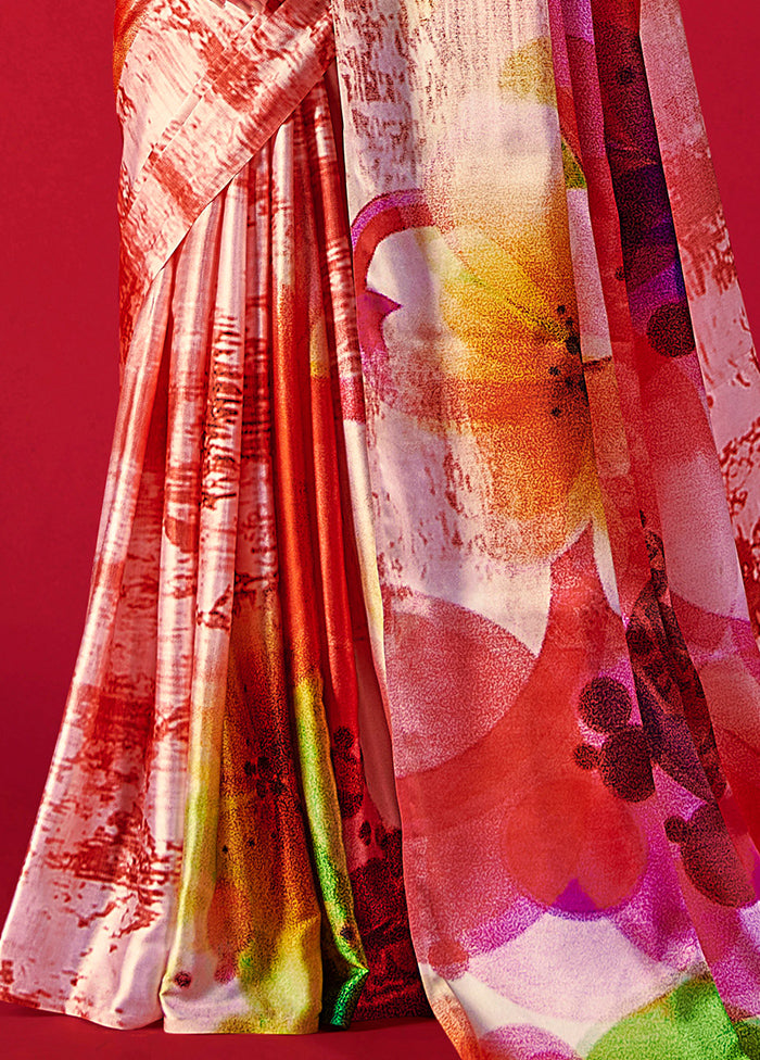 Multicolor Satin Silk Saree With Blouse Piece