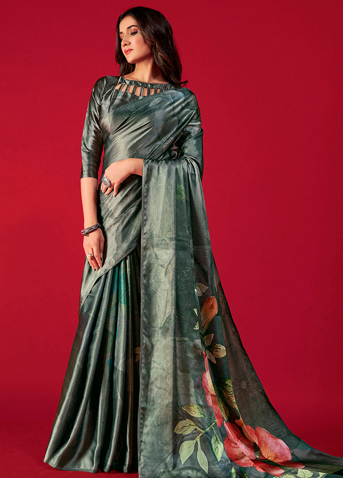 Multicolor Satin Silk Saree With Blouse Piece