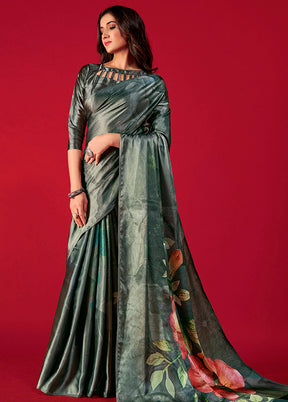 Multicolor Satin Silk Saree With Blouse Piece