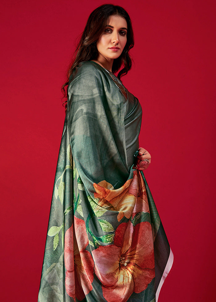 Multicolor Satin Silk Saree With Blouse Piece