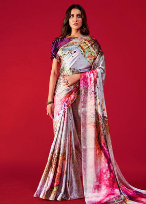 Multicolor Satin Silk Saree With Blouse Piece