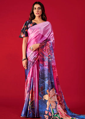 Multicolor Satin Silk Saree With Blouse Piece