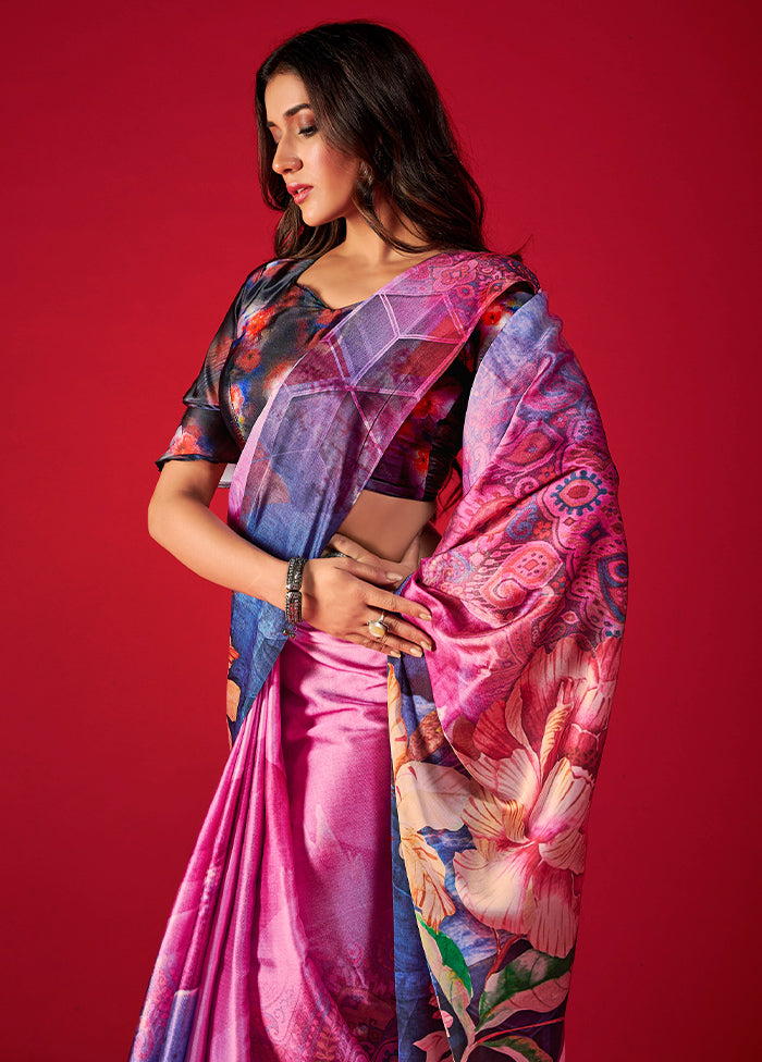 Multicolor Satin Silk Saree With Blouse Piece