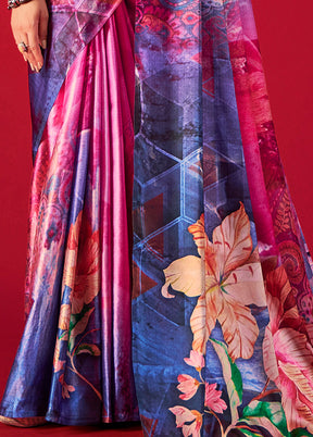 Multicolor Satin Silk Saree With Blouse Piece