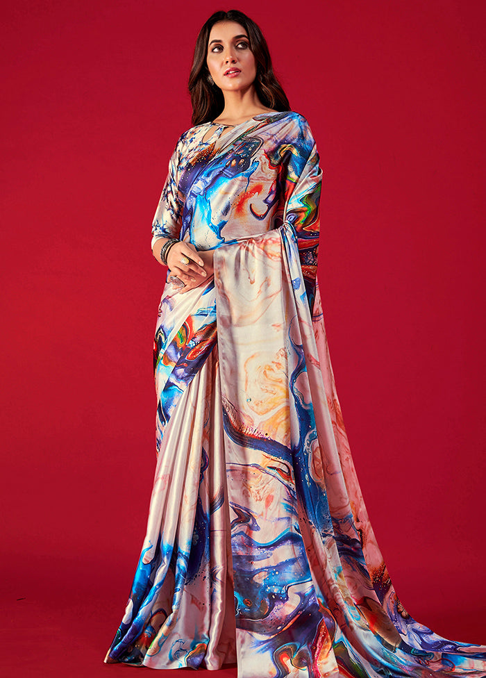 Multicolor Satin Silk Saree With Blouse Piece