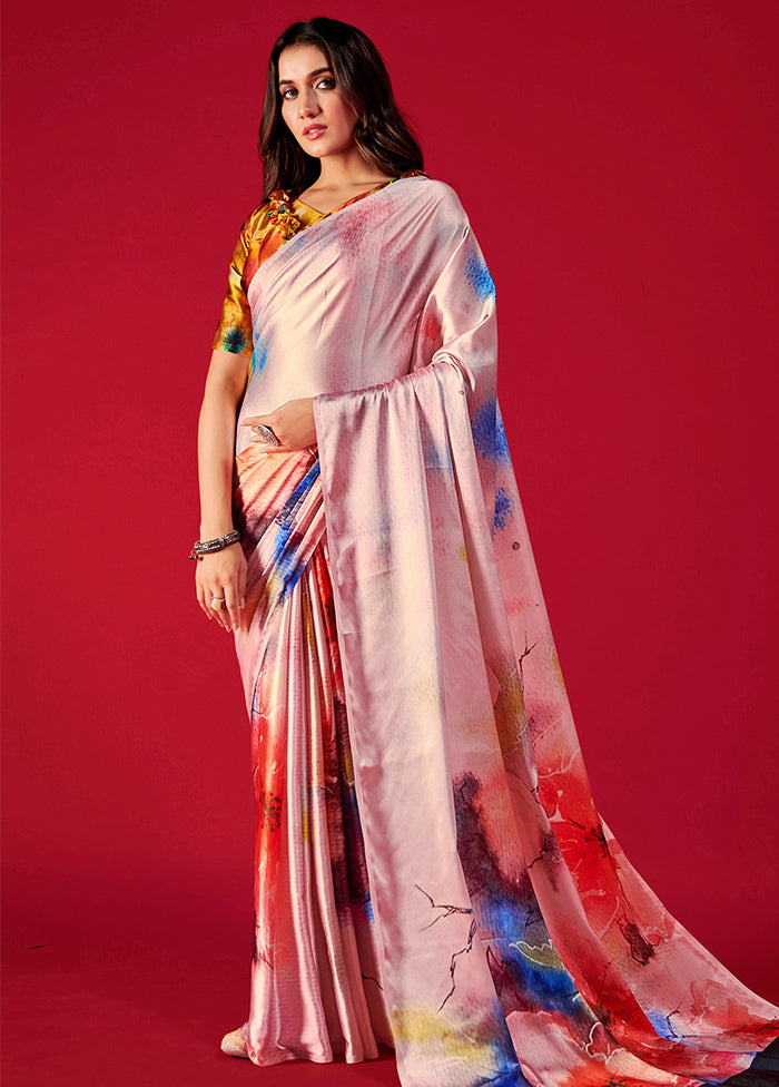 Multicolor Satin Silk Saree With Blouse Piece