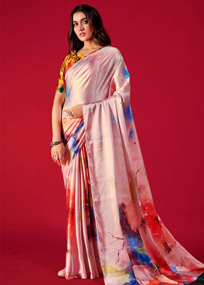 Multicolor Satin Silk Saree With Blouse Piece