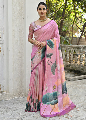 Baby Pink Cotton Saree With Blouse Piece