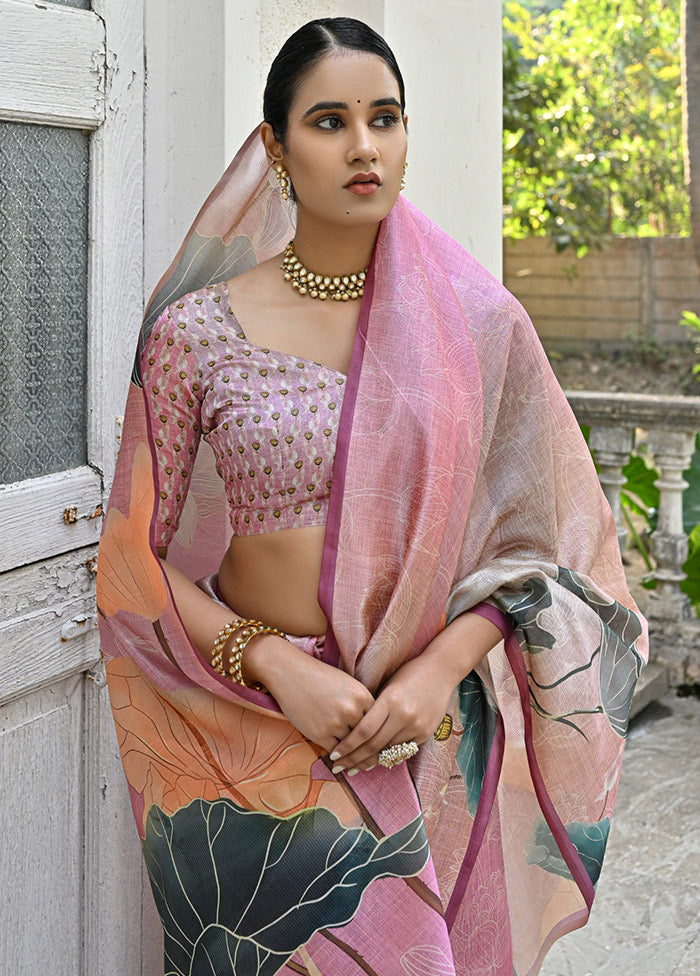 Baby Pink Cotton Saree With Blouse Piece