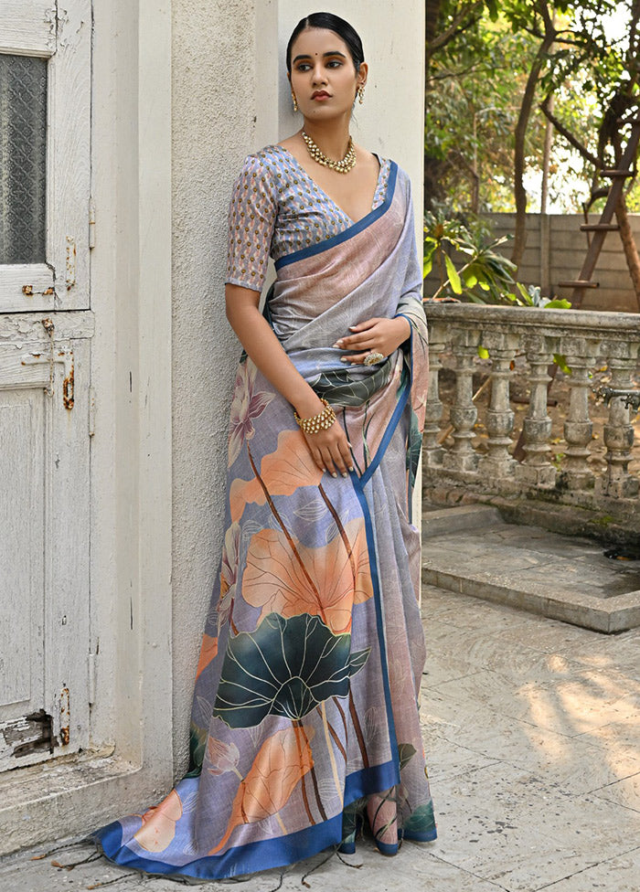 Blue Cotton Saree With Blouse Piece