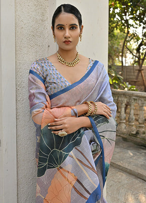 Blue Cotton Saree With Blouse Piece