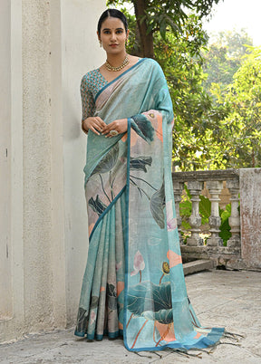 Blue Cotton Saree With Blouse Piece