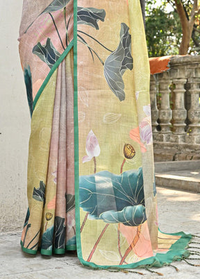 Mehendi Cotton Saree With Blouse Piece