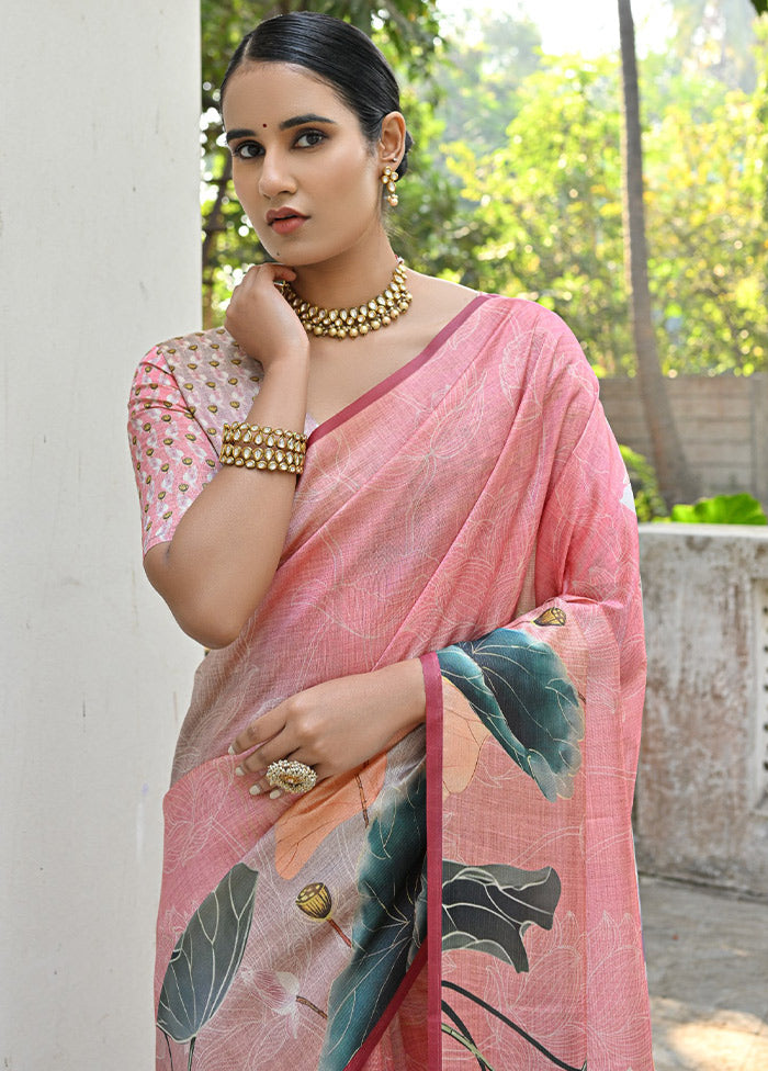 Peach Cotton Saree With Blouse Piece