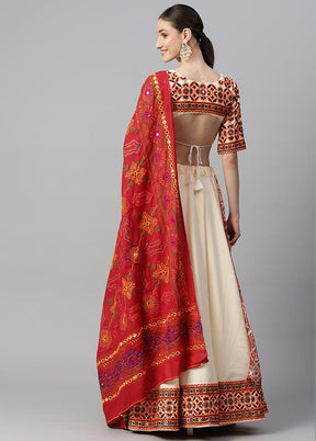 3 Pc Cream Crepe Semi Stitched Lehenga Set - Indian Silk House Agencies