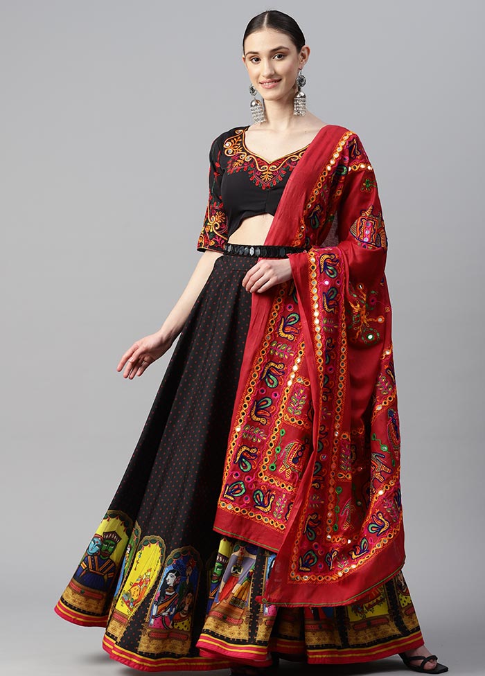 3 Pc Black Crepe Semi Stitched Lehenga Set - Indian Silk House Agencies